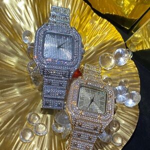 Lab Diamond Co. Gold-Plated Watch with Lab stone Diamonds unisex resizable